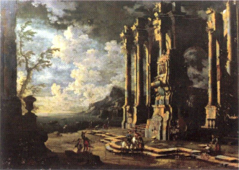 Leonardo Coccorante Harbor Scene with Roman Ruins